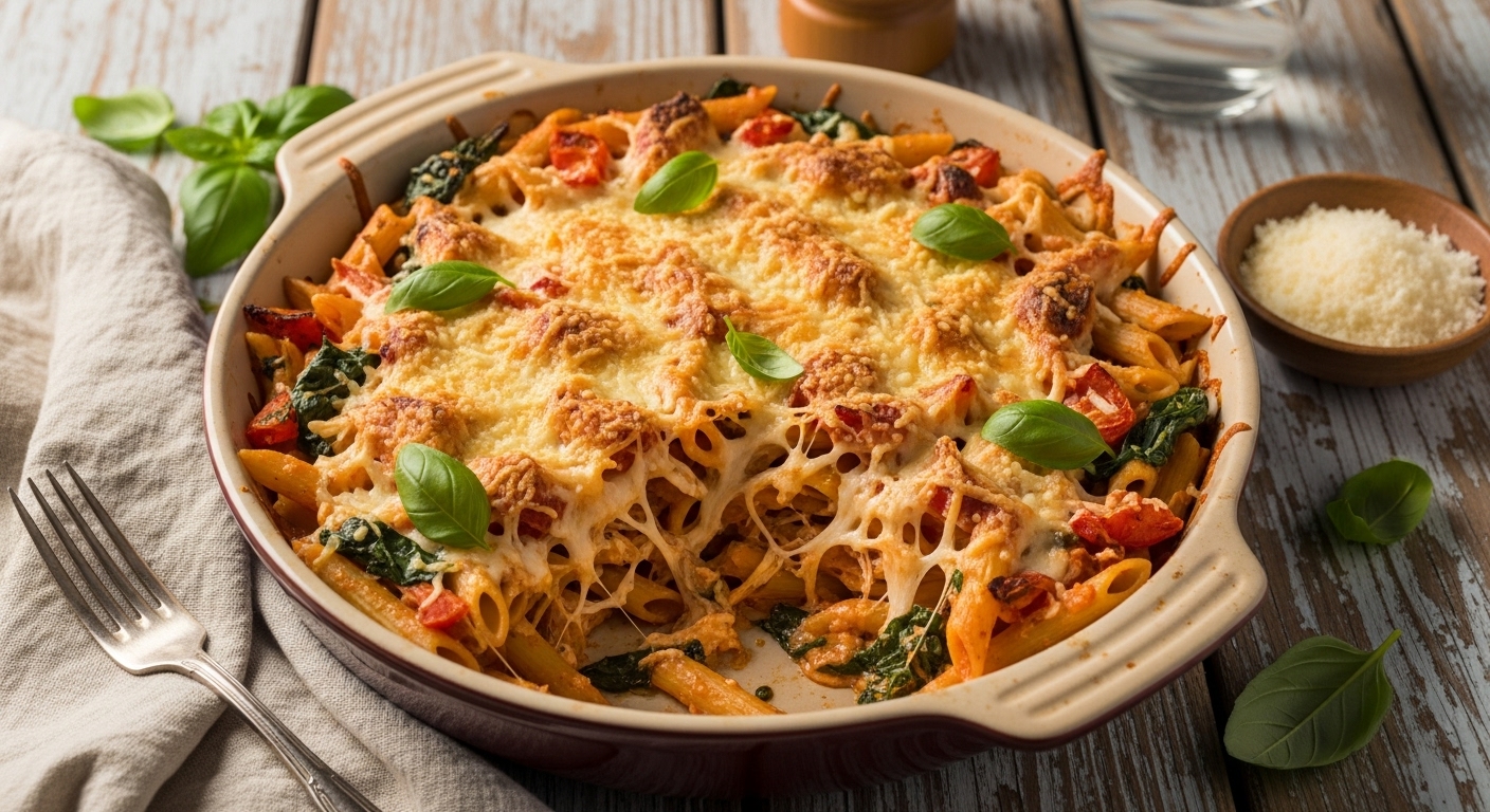 Quick Weeknight Chicken Pasta Bake (using leftovers)