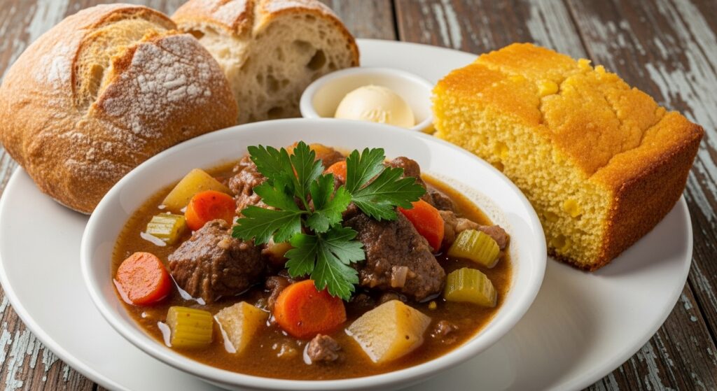 Garnish with fresh parsley and serve with a side of crusty bread or cornbread for dipping.