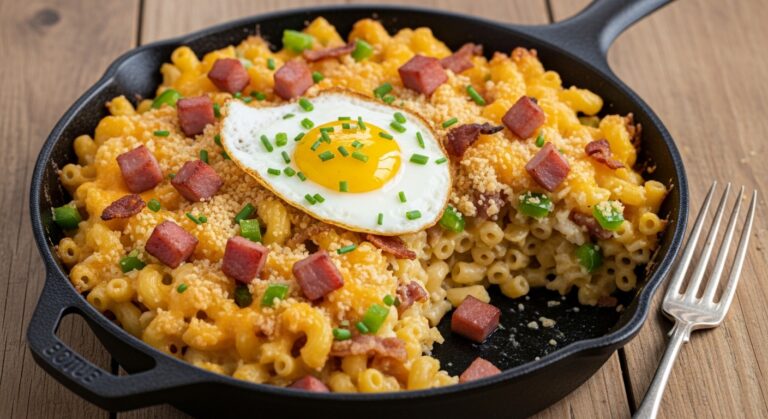 Leftover Baked Mac and Cheese Breakfast Casserole