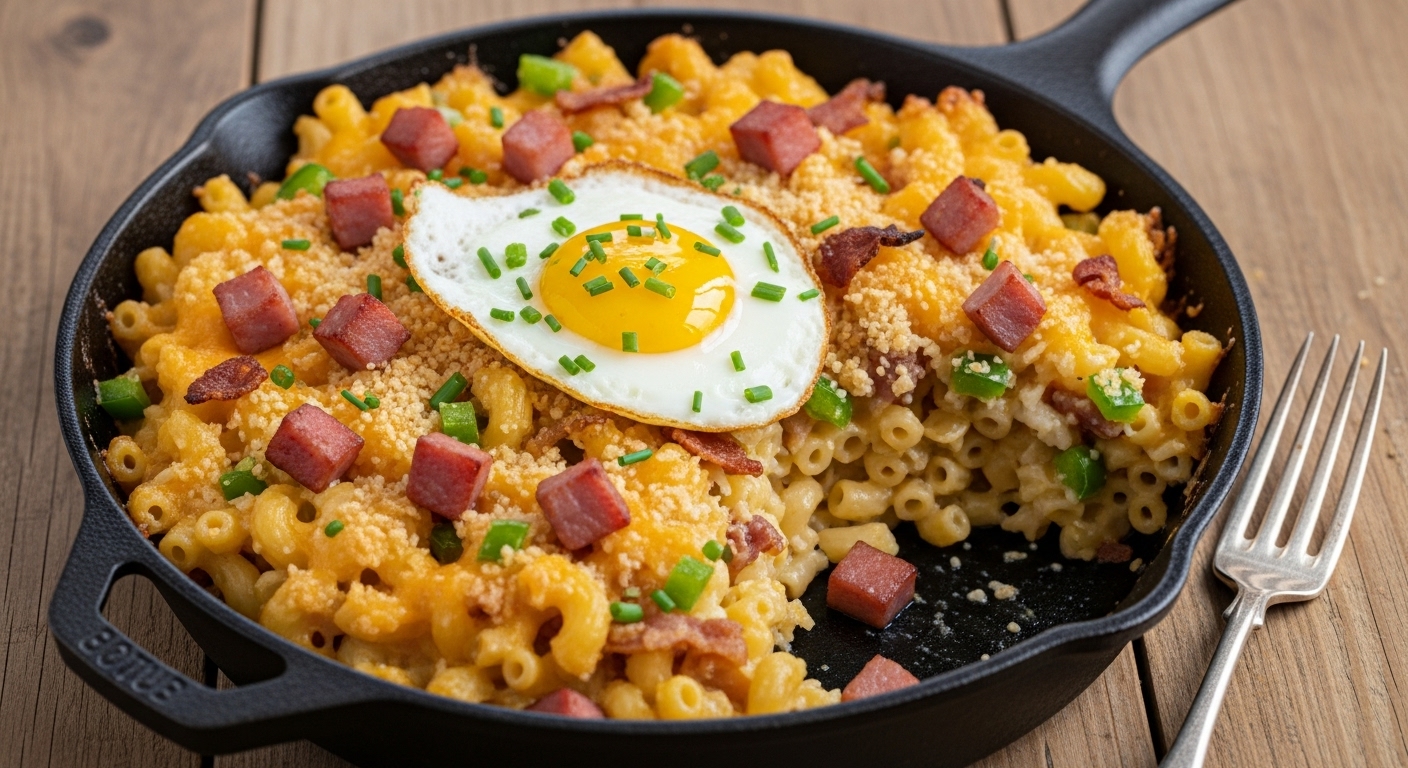 Leftover Baked Mac and Cheese Breakfast Casserole