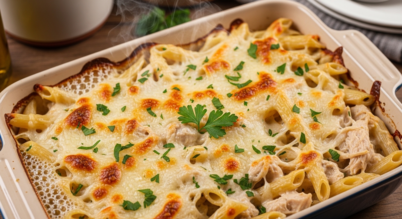 leftover chicken alfredo pasta bake recipe