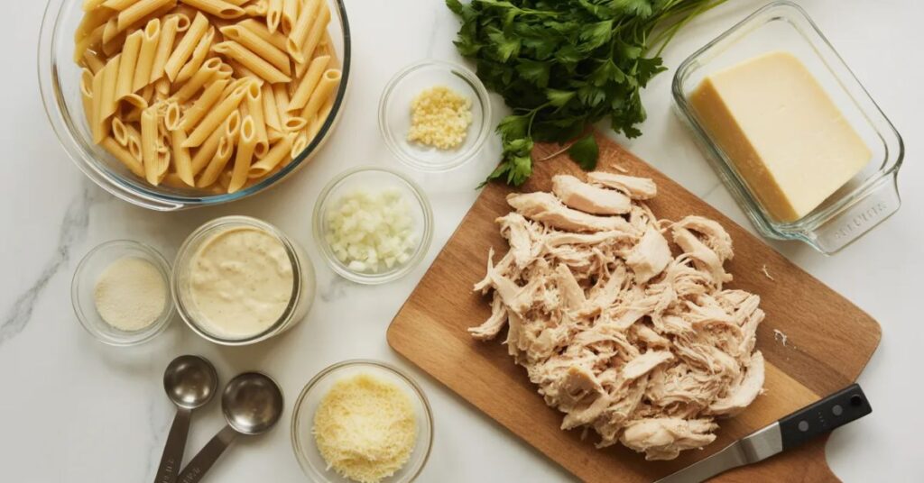 ingredients-for-leftover-chicken-alfredo-pasta-bake.jpg